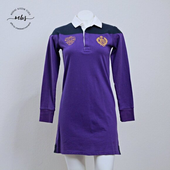 Polo Ralph Lauren Vintage Long Sleeve Polo Shirt Mini Dress Purple Women S - Picture 6 of 10